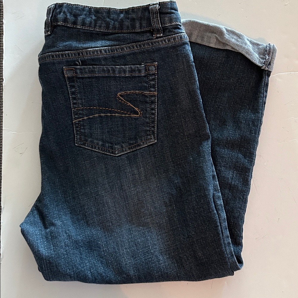 Liz & Co. Dark Blue stretch capris denim Jeans with cuffs size 14